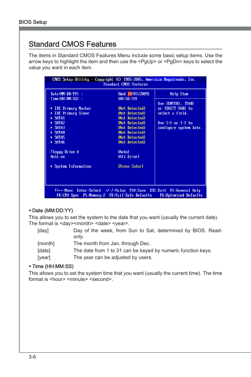 Standard cmos features -6, Chapter 3, Chapter 3 standard cmos features | MSI 870-G45 User Manual | Page 43 / 104