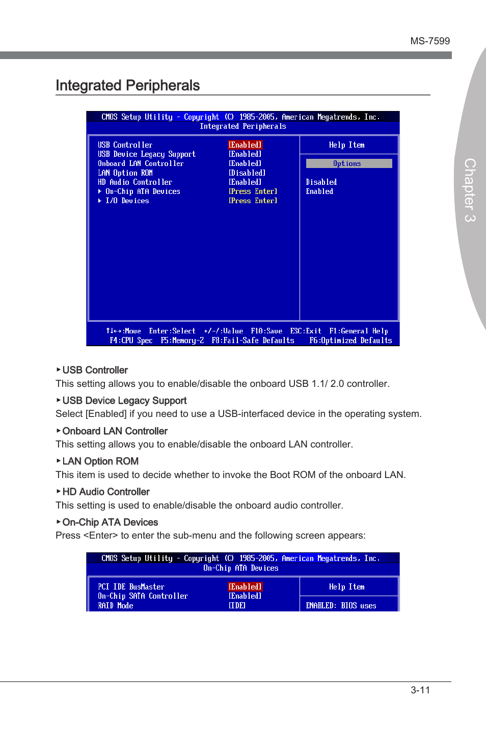 Integrated perpherals -11, Chapter 3, Chapter 3 integrated perpherals | MSI 870-G45 User Manual | Page 48 / 104
