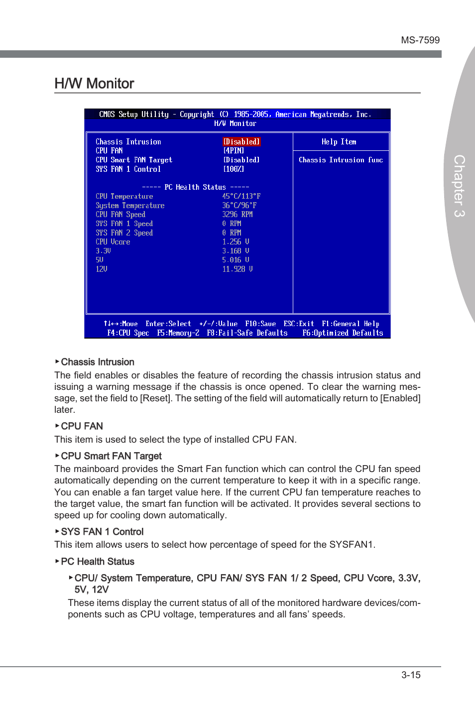 H/w montor -15, Chapter 3, Chapter 3 h/w montor | MSI 870-G45 User Manual | Page 52 / 104