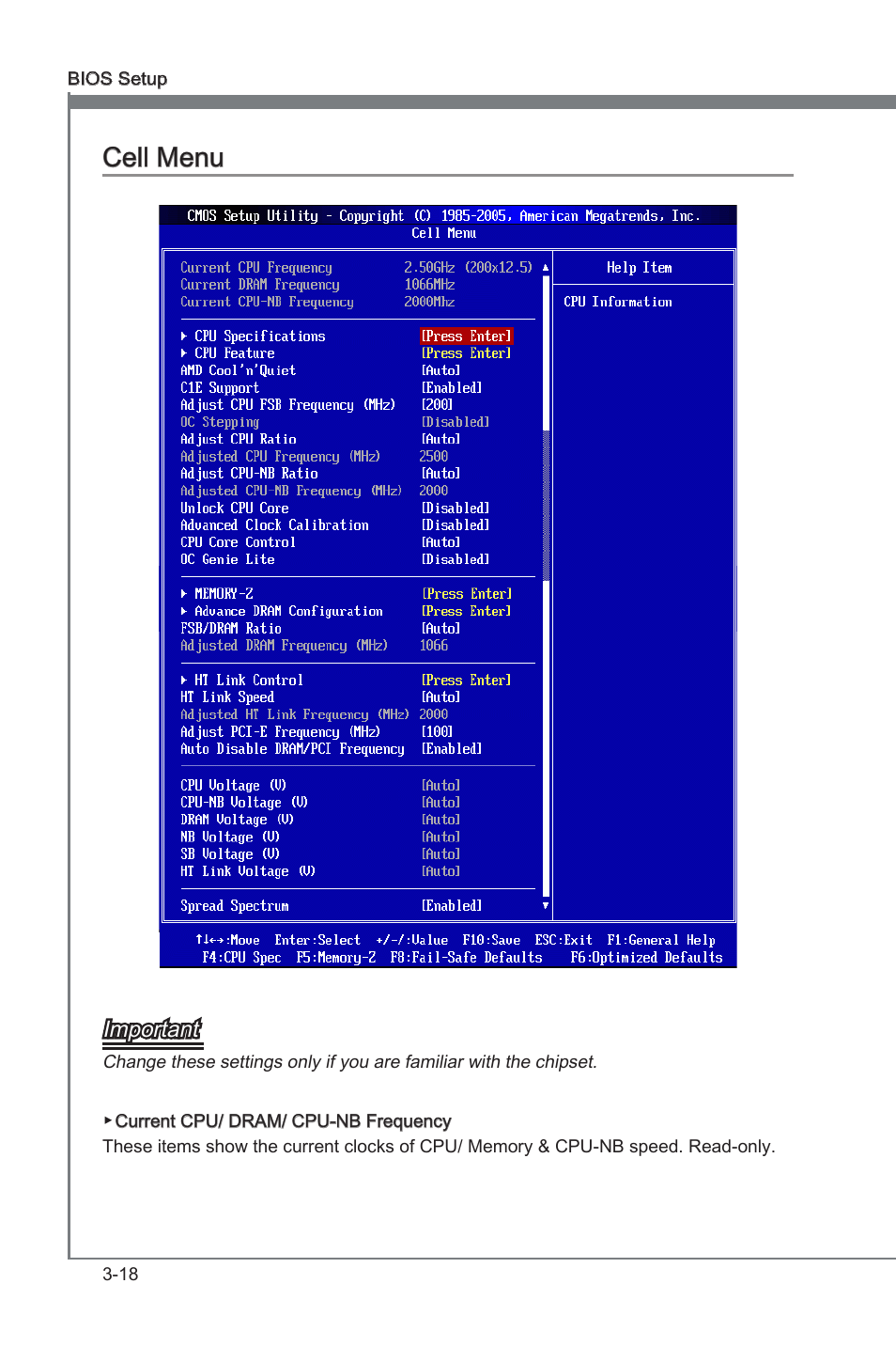 Cell menu -18, Chapter 3, Chapter 3 cell menu | MSI 870-G45 User Manual | Page 55 / 104
