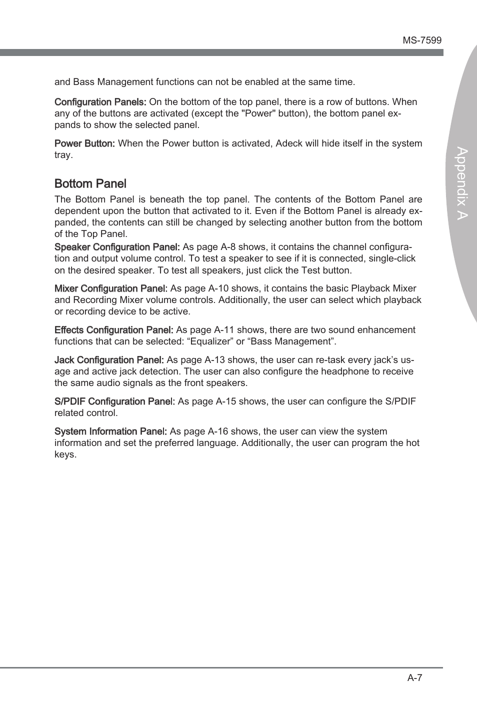 Append x a, Bottom panel | MSI 870-G45 User Manual | Page 72 / 104