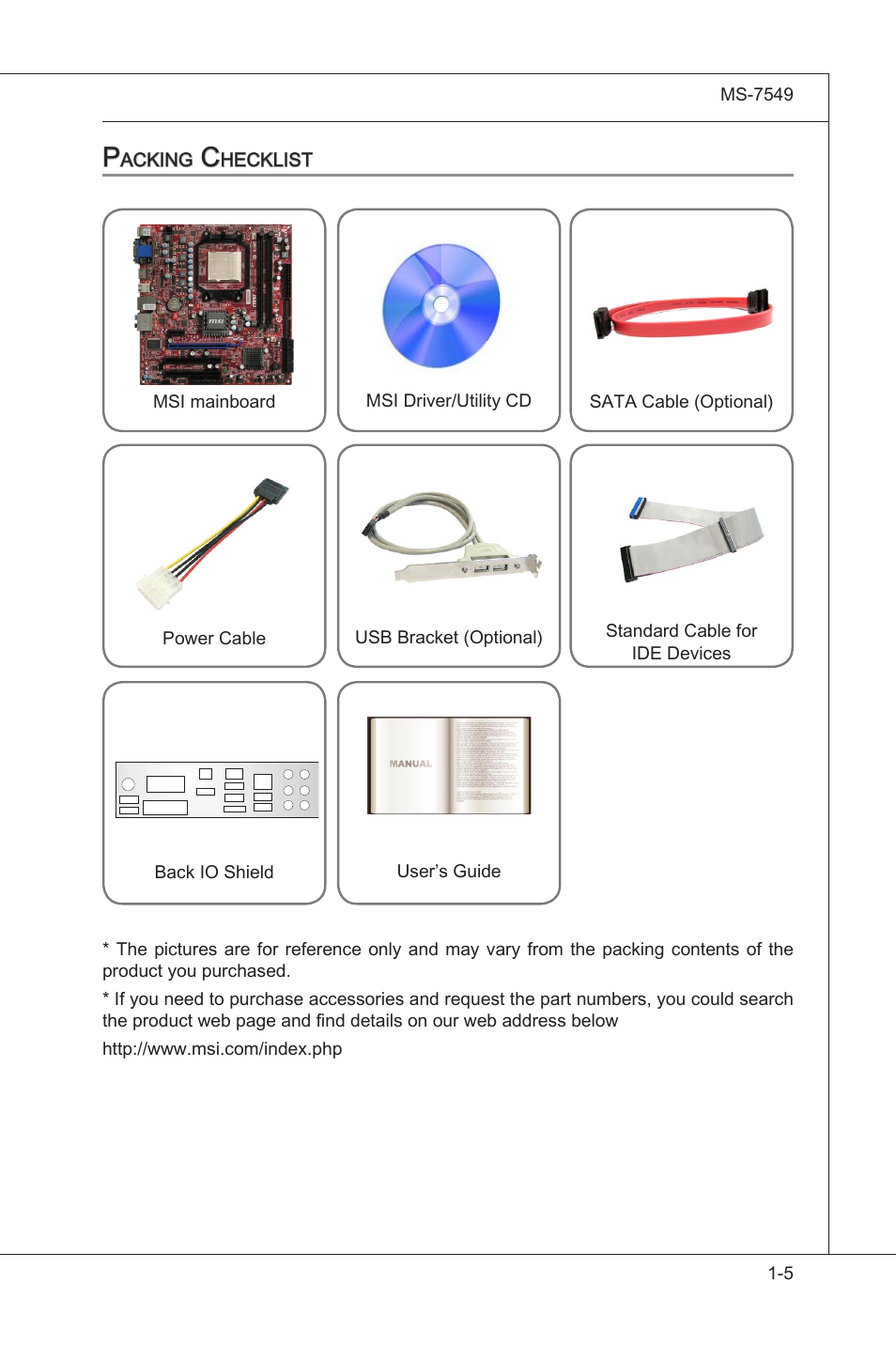 Packing checklist, Packng checklst -5 | MSI 785GTM-E45 User Manual | Page 15 / 106