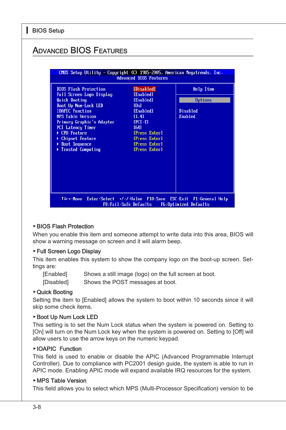 Advanced bios features, Advanced bios features -8, Bios f | MSI 785GTM-E45 User Manual | Page 44 / 106