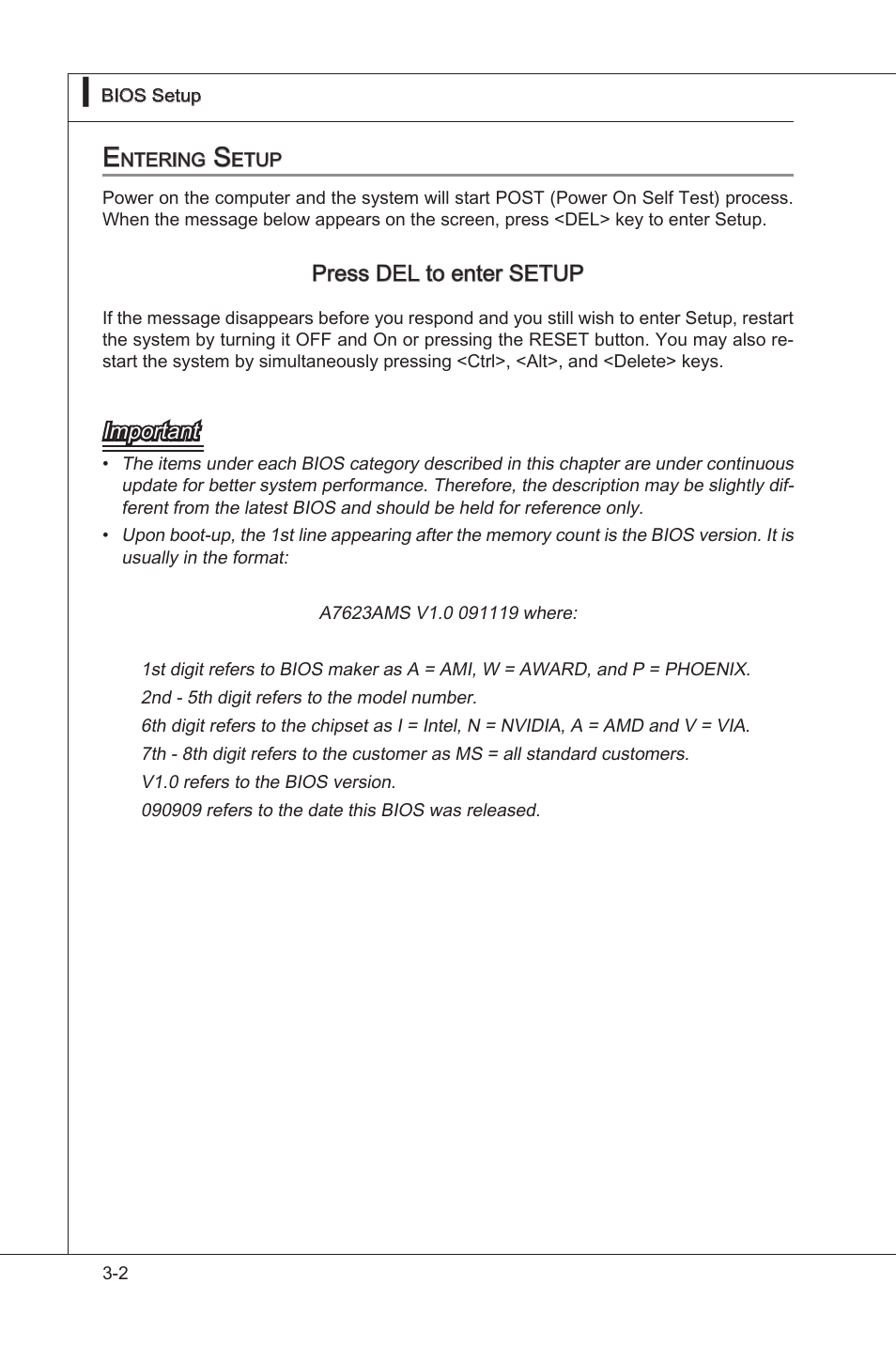 Press del to enter setup, Important | MSI 760GM-P35 User Manual | Page 38 / 97