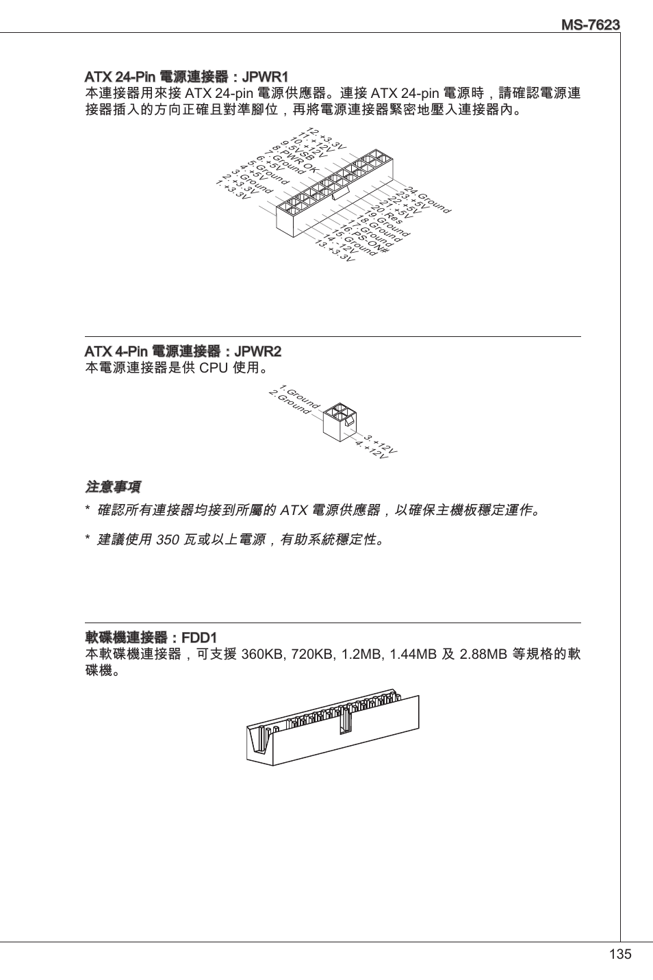 Atx 4-pin 電源連接器：jpwr2 本電源連接器是供 cpu 使用 | MSI 760GM-P33 User Manual | Page 135 / 169