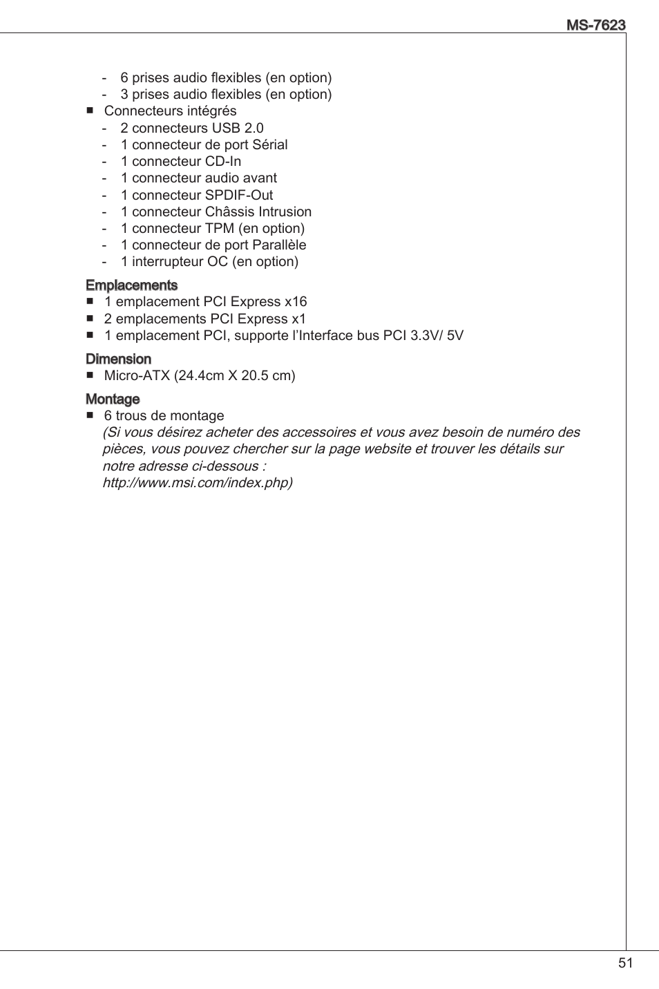 Spécifications | MSI 760GM-P33 User Manual | Page 51 / 169