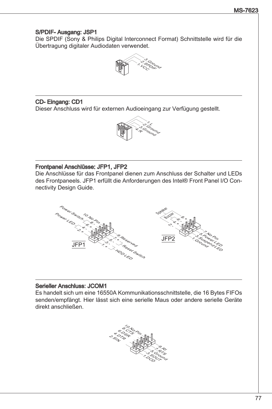 Jfp1, Cpufan, Sysfan1 | MSI 760GM-P33 User Manual | Page 77 / 169