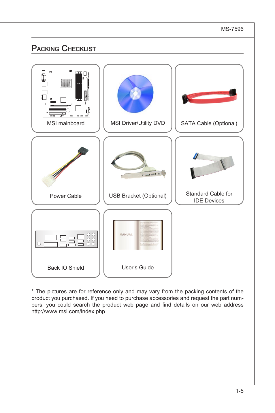 Packng checklst -5 | MSI 760GM-E51 (FX) User Manual | Page 15 / 108