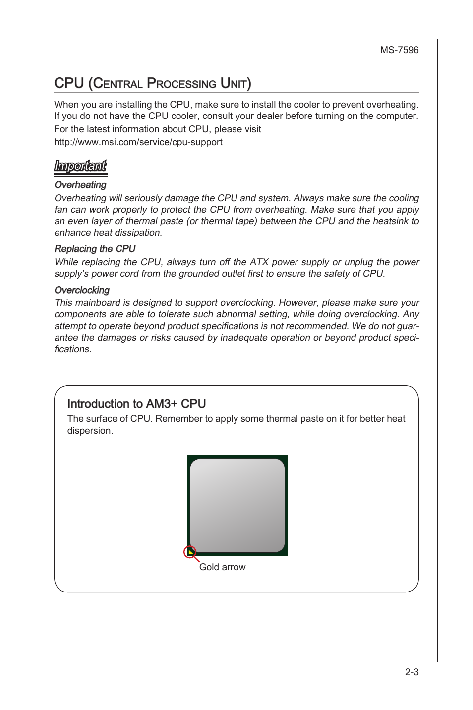Cpu (central processng unt) -3, Cpu (c | MSI 760GM-E51 (FX) User Manual | Page 19 / 108