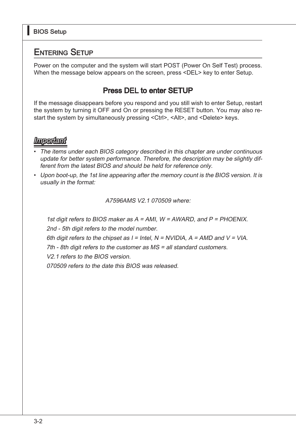 Press del to enter setup, Important | MSI 760GM-E51 User Manual | Page 41 / 106