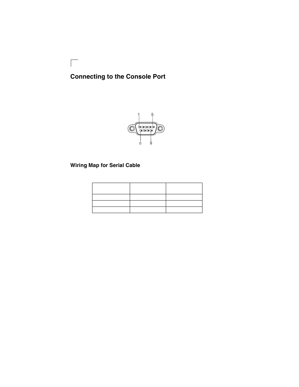 Connecting to the console port, Wiring map for serial cable, Table 3-1 | Serial cable wiring, Figure 3-7, Serial port (db-9 dte) pin-out | Accton Technology ES3628EA User Manual | Page 38 / 62