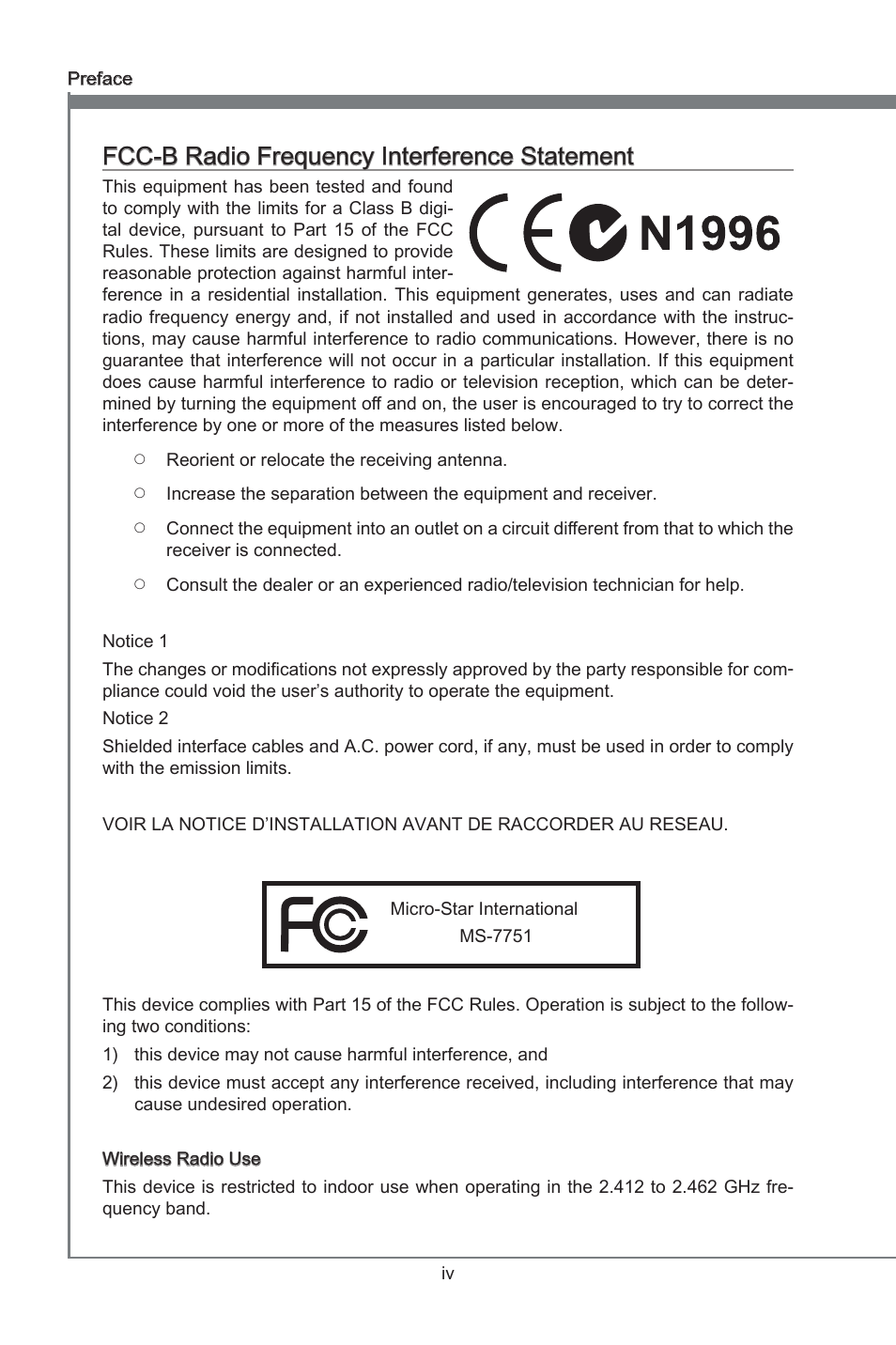 Fcc-b rado frequency interference statement | MSI Z77 MPOWER User Manual | Page 4 / 100