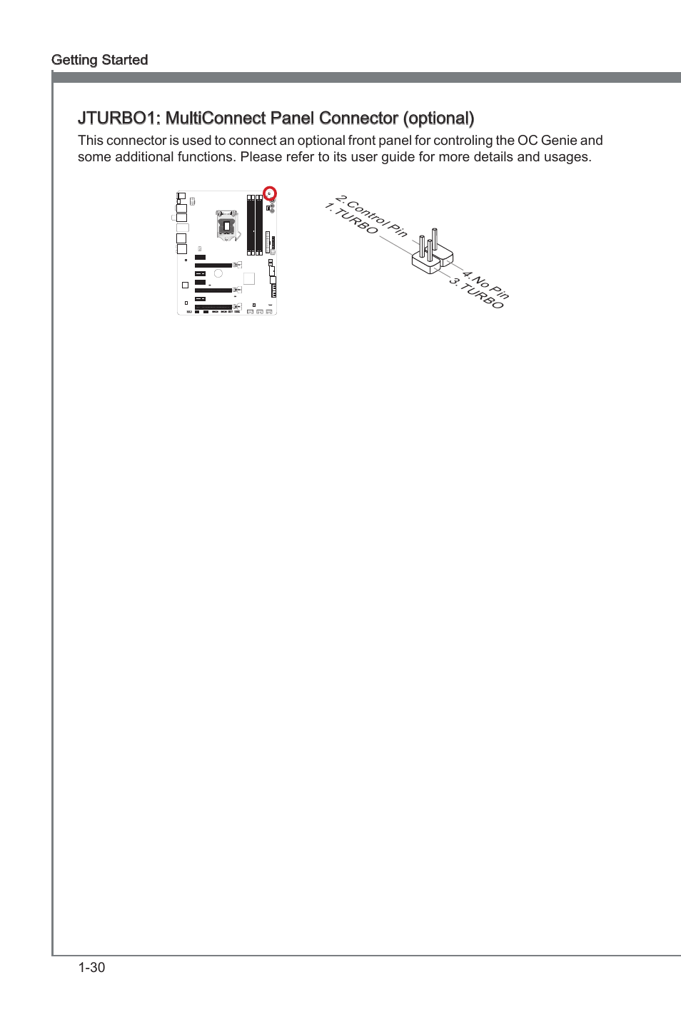 Jturbo1, Multconnect panel connector, Jturbo1: multconnect panel connector (optonal) | MSI Z77 MPOWER User Manual | Page 42 / 100