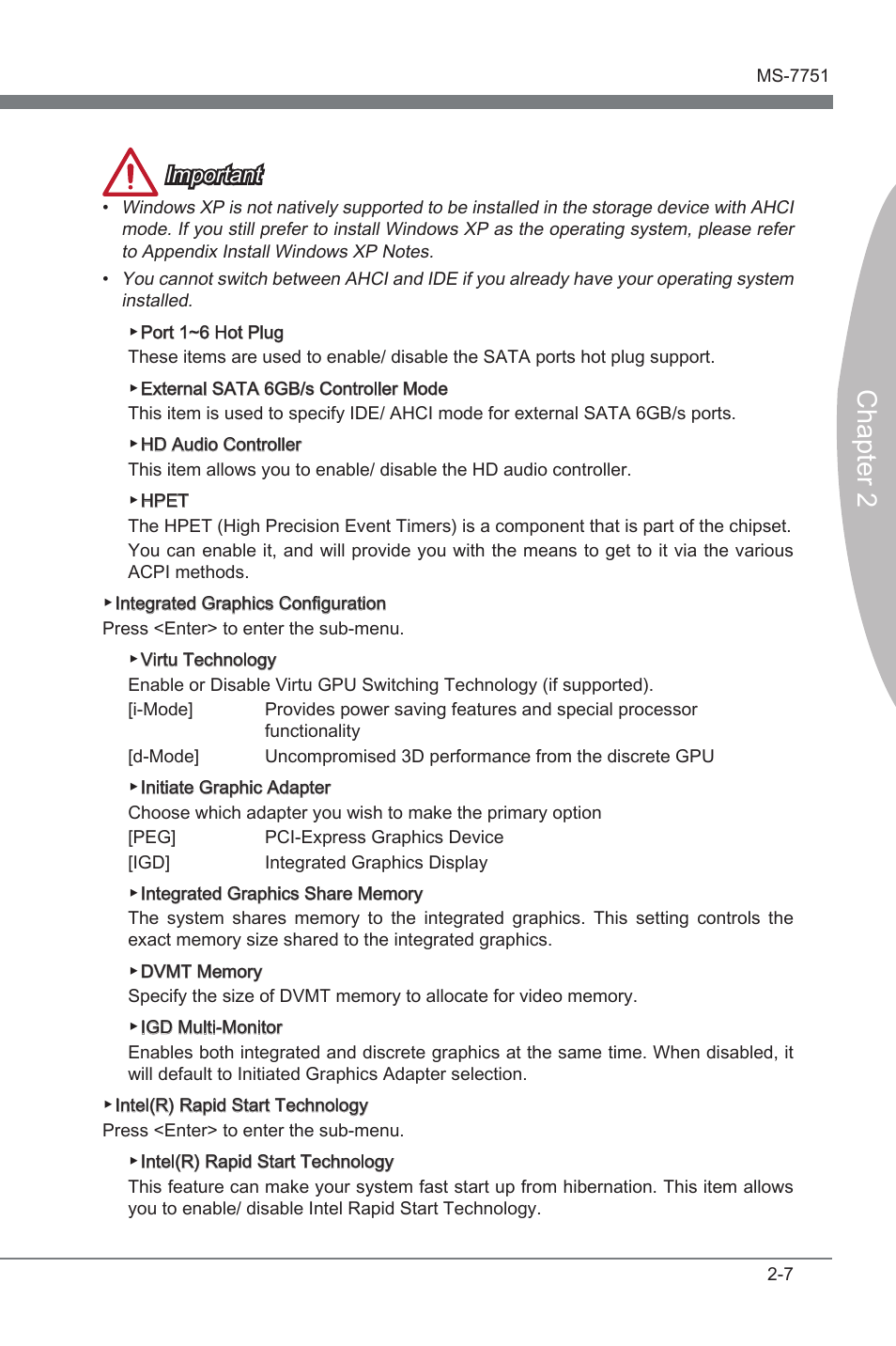 Chapter 2, Important | MSI Z77 MPOWER User Manual | Page 57 / 100