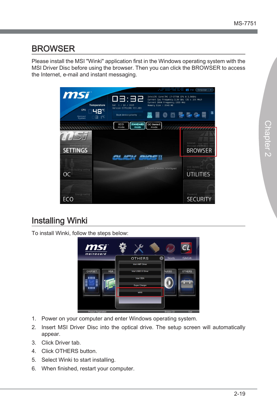 Browser -19 installng wnk -19, Chapter 2 browser, Installng wnk | MSI Z77 MPOWER User Manual | Page 69 / 100