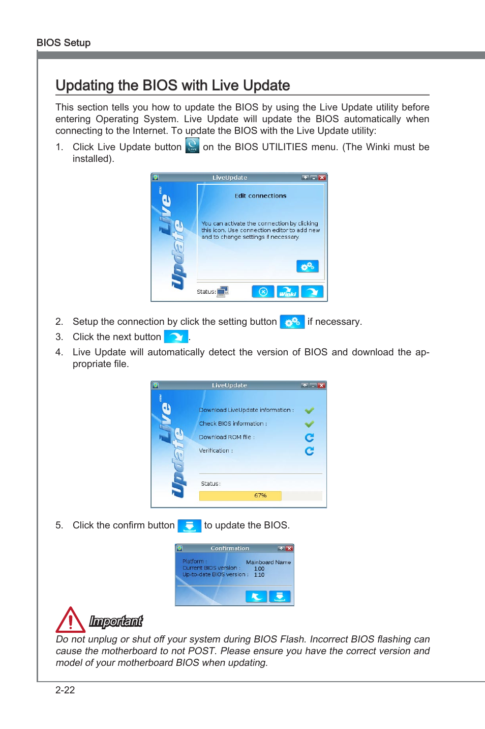 Updatng the bios wth lve update -22, Updatng the bios wth lve update, Important | MSI Z77 MPOWER User Manual | Page 72 / 100