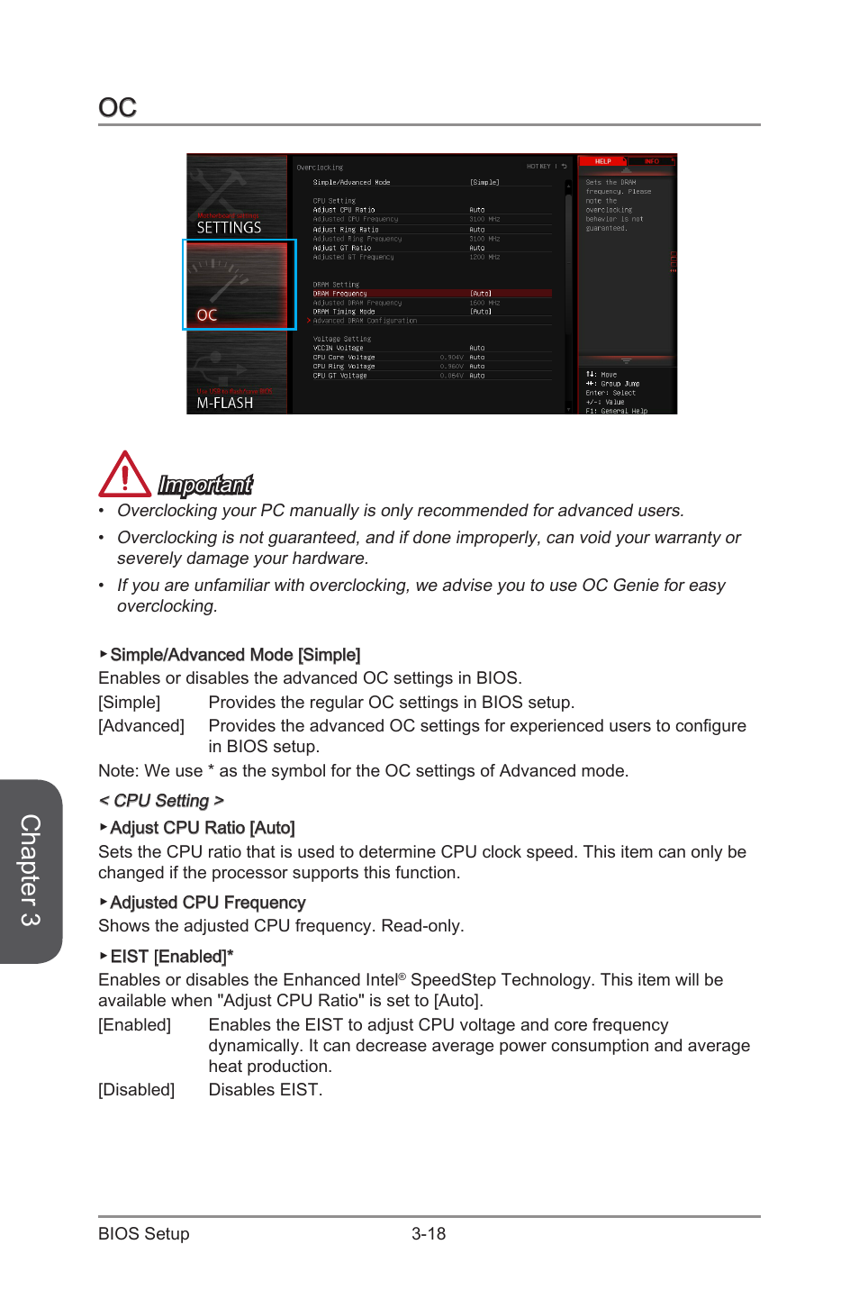 Oc -18, Chapter 3, Important | MSI Z97 GAMING 7 AC Manual User Manual | Page 82 / 114
