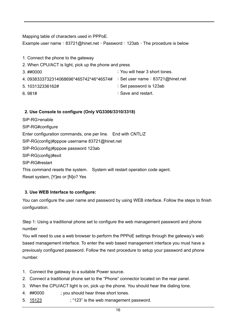 Use console to configure (only vg3306/3310/3318), Use web interface to configure | Accton Technology SIP Gateway VG3300 Series User Manual | Page 19 / 85