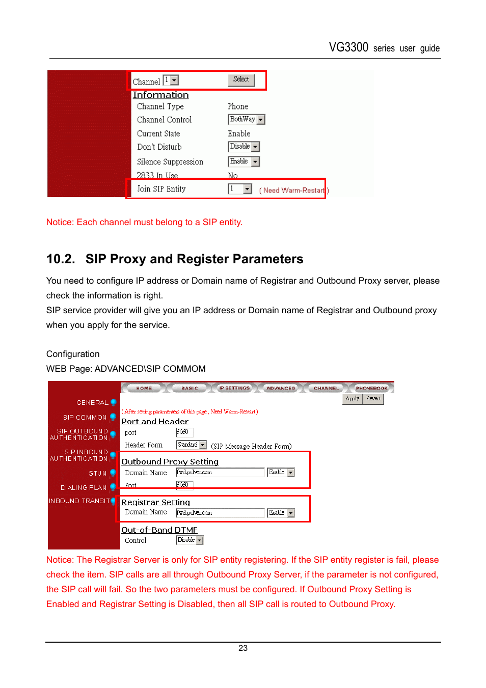 Sip proxy and register parameters, Vg3300 | Accton Technology SIP Gateway VG3300 Series User Manual | Page 26 / 85