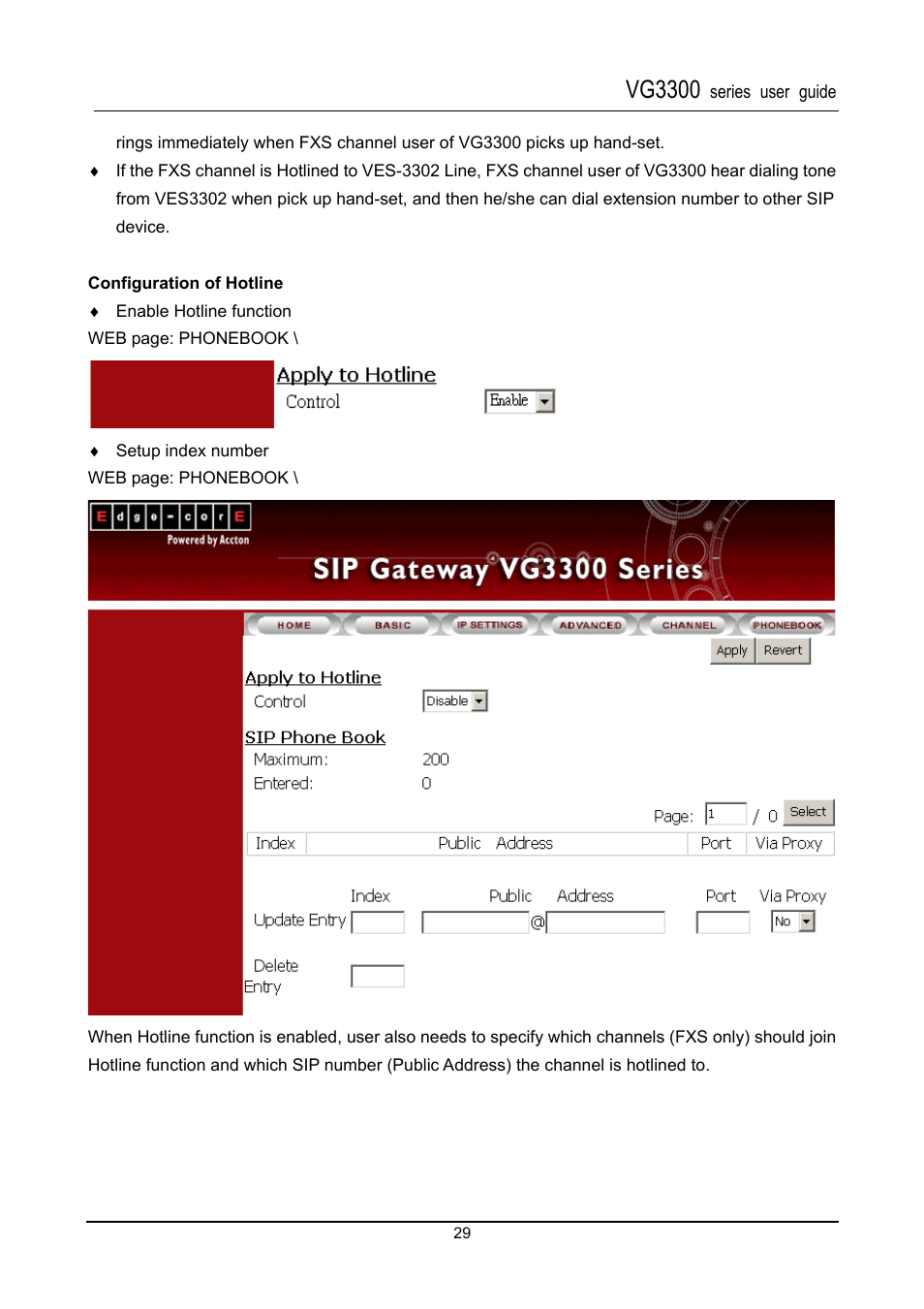 Configuration of hotline, Vg3300 | Accton Technology SIP Gateway VG3300 Series User Manual | Page 32 / 85