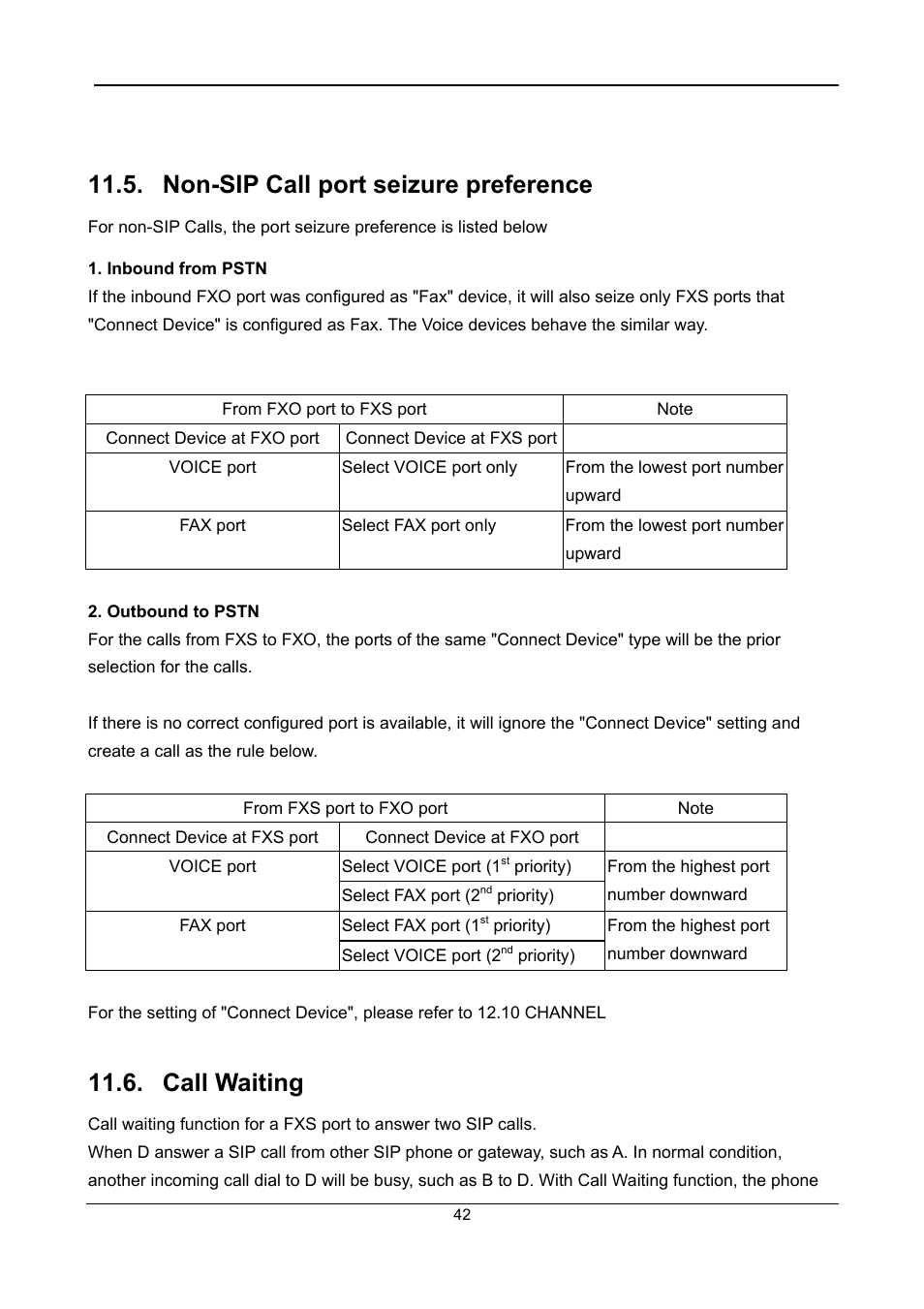 Non-sip call port seizure preference, Call waiting | Accton Technology SIP Gateway VG3300 Series User Manual | Page 45 / 85