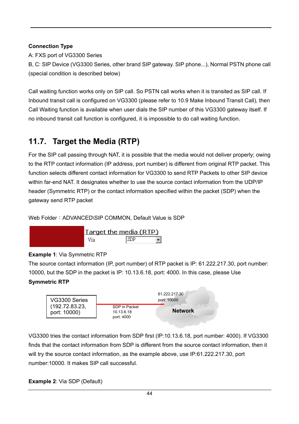 Connection type, Target the media (rtp) | Accton Technology SIP Gateway VG3300 Series User Manual | Page 47 / 85