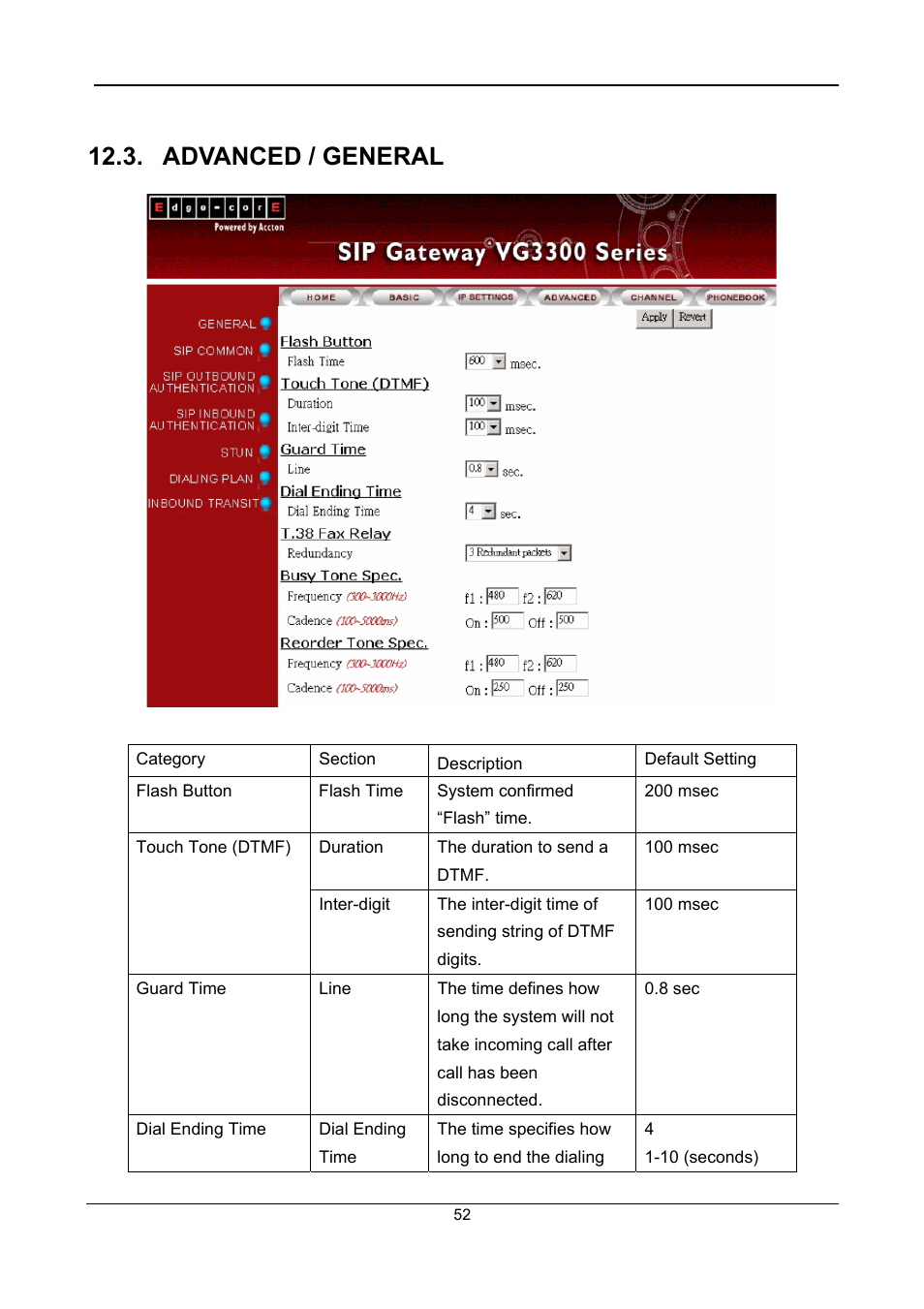 Advanced / general | Accton Technology SIP Gateway VG3300 Series User Manual | Page 55 / 85