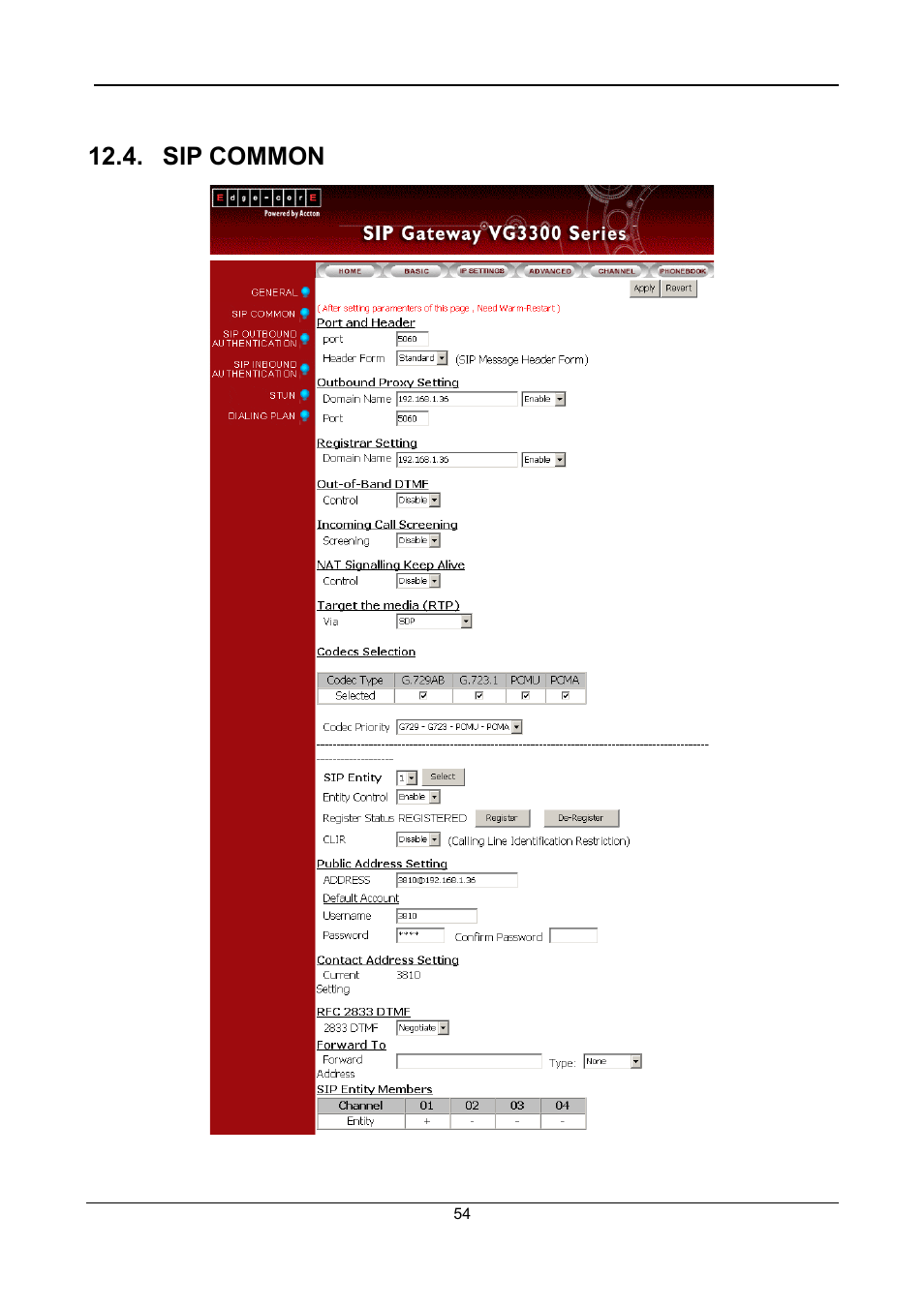 Sip common | Accton Technology SIP Gateway VG3300 Series User Manual | Page 57 / 85