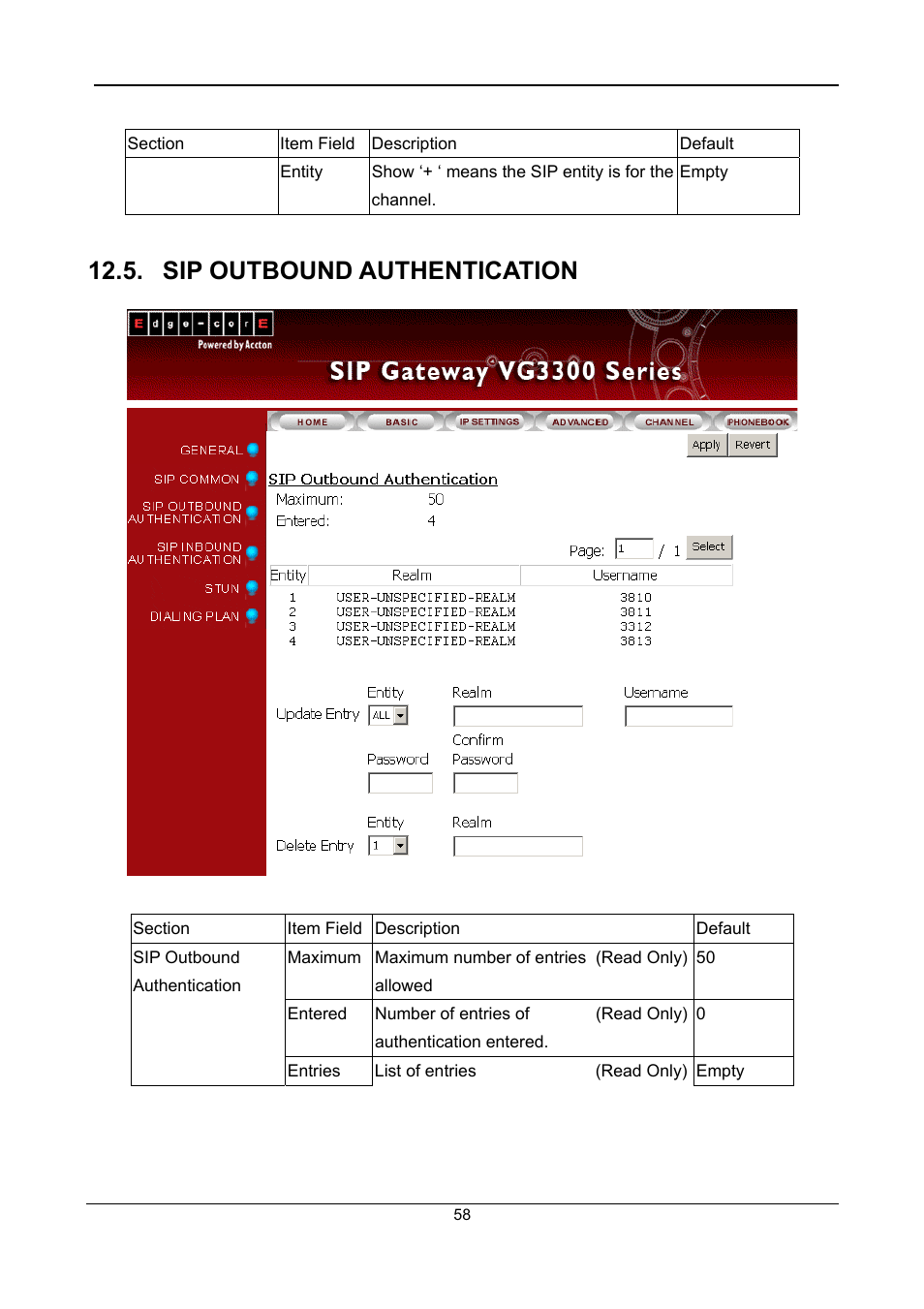 Sip outbound authentication | Accton Technology SIP Gateway VG3300 Series User Manual | Page 61 / 85