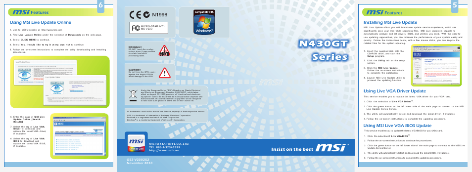 MSI N430GT-MD1G/LP User Manual | 2 pages