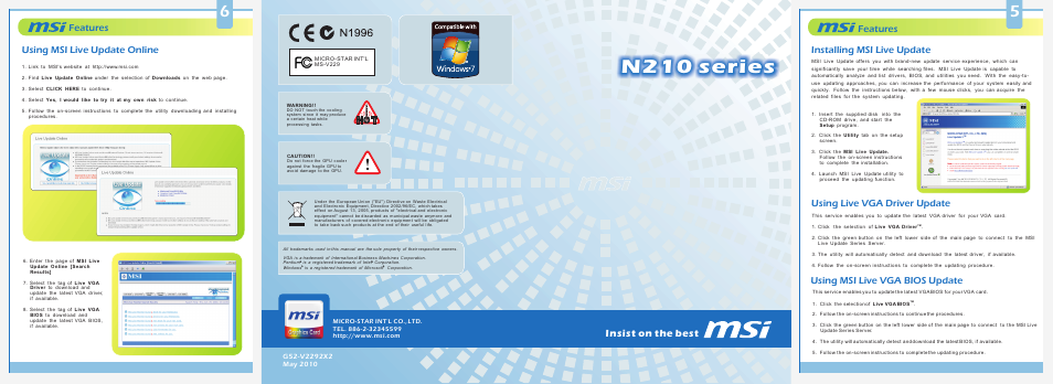 MSI N210-MD1G/D3 User Manual | 2 pages