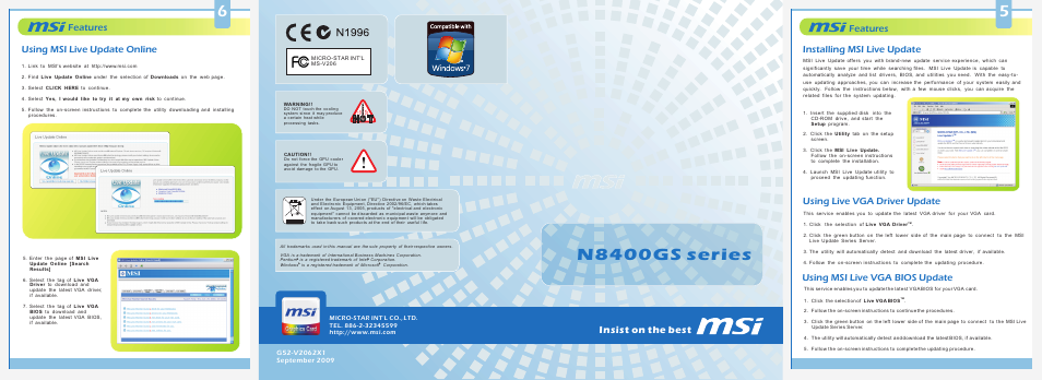 MSI N8400GS-MD256H/TC User Manual | 2 pages