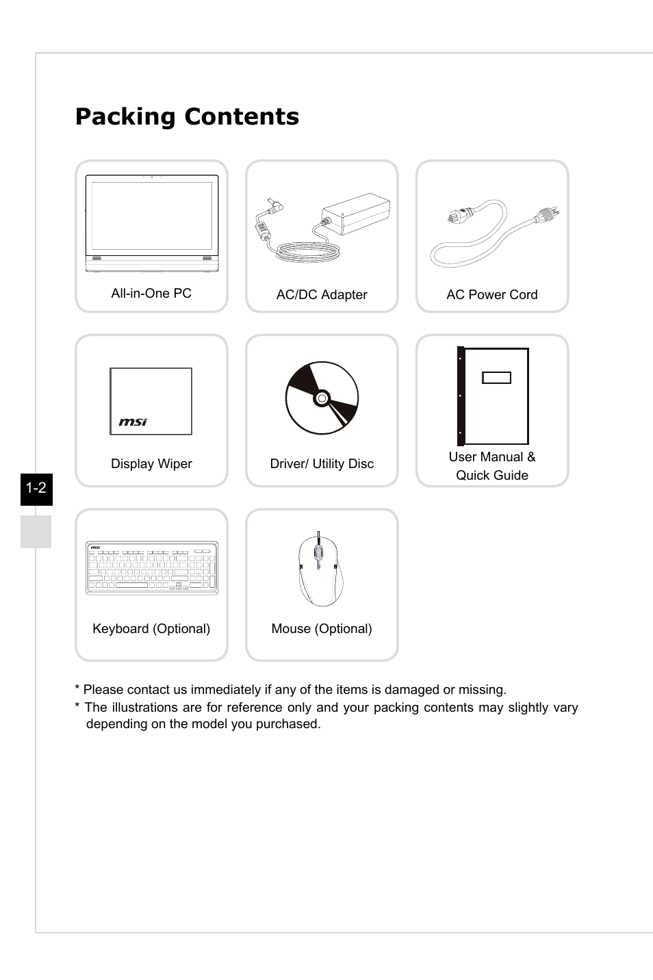 Packing contents | MSI AG220 User Manual | Page 10 / 53