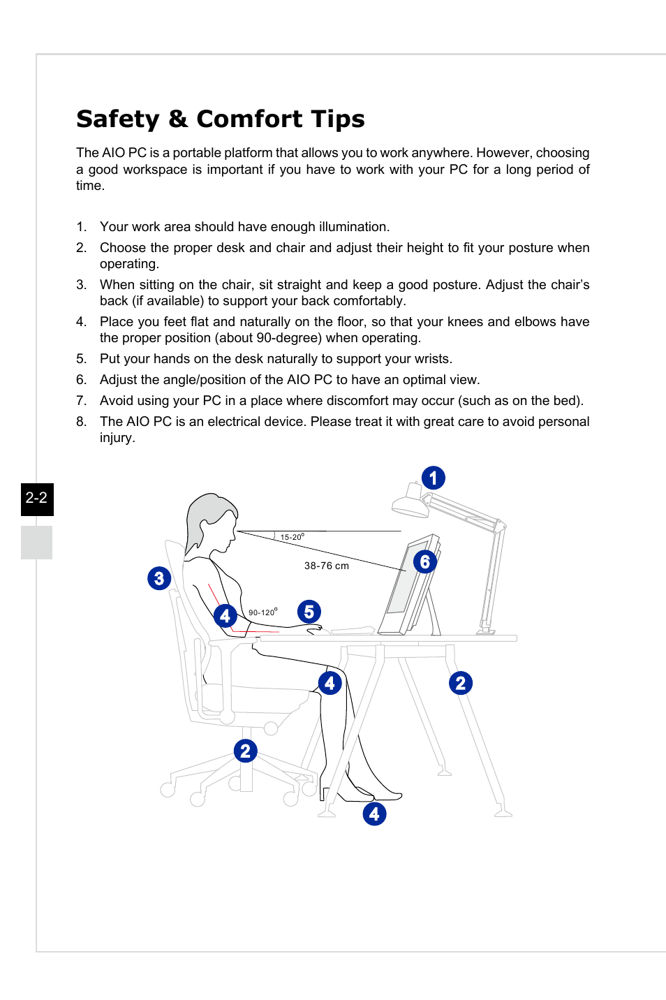 Safety & comfort tips | MSI AG220 User Manual | Page 20 / 53