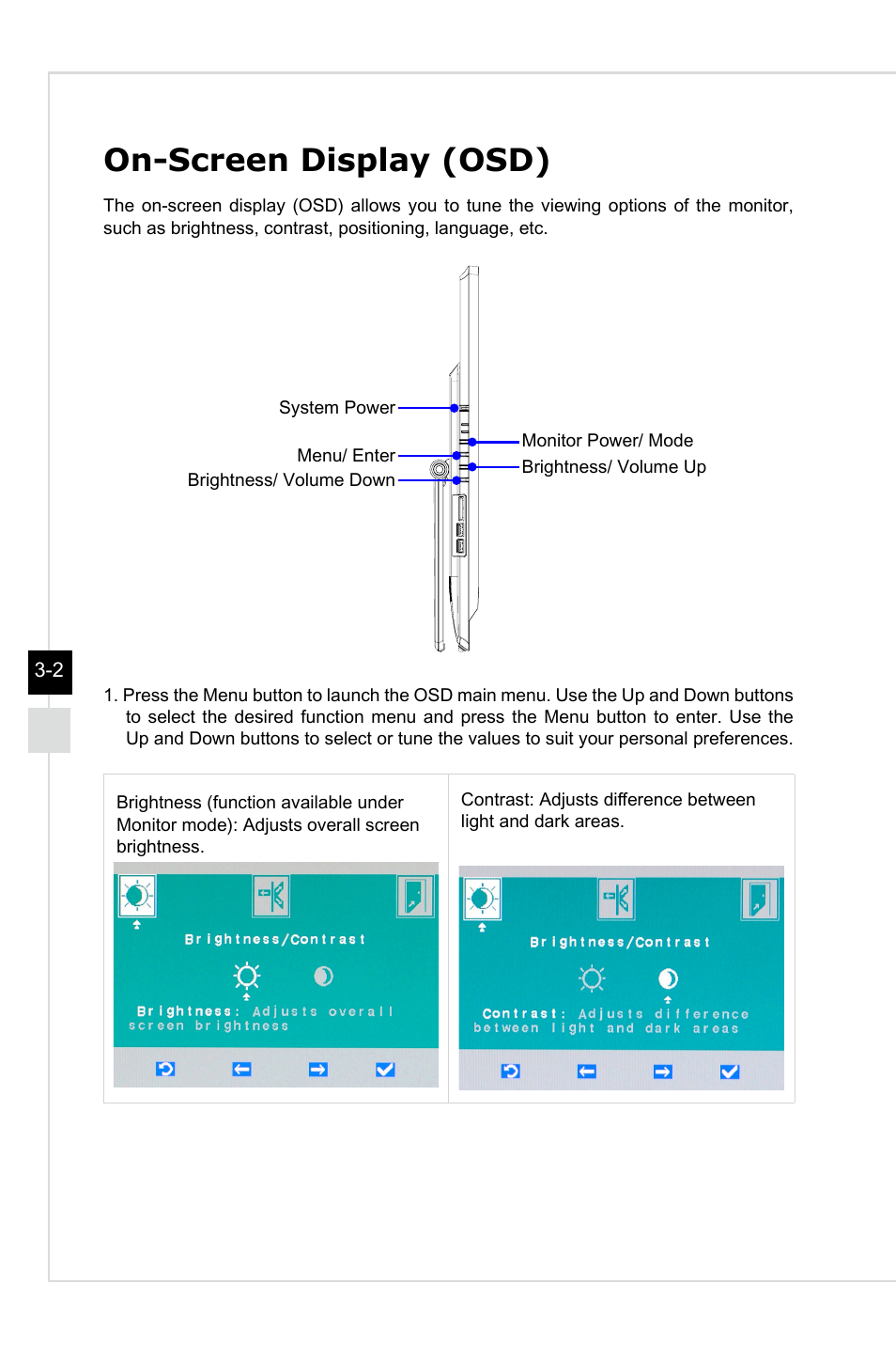 On-screen display (osd) | MSI AG220 User Manual | Page 24 / 53