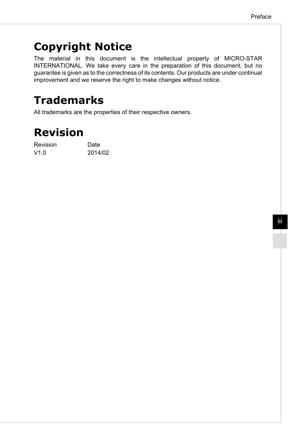 Copyright notice, Trademarks, Revision | MSI AG220 User Manual | Page 3 / 53