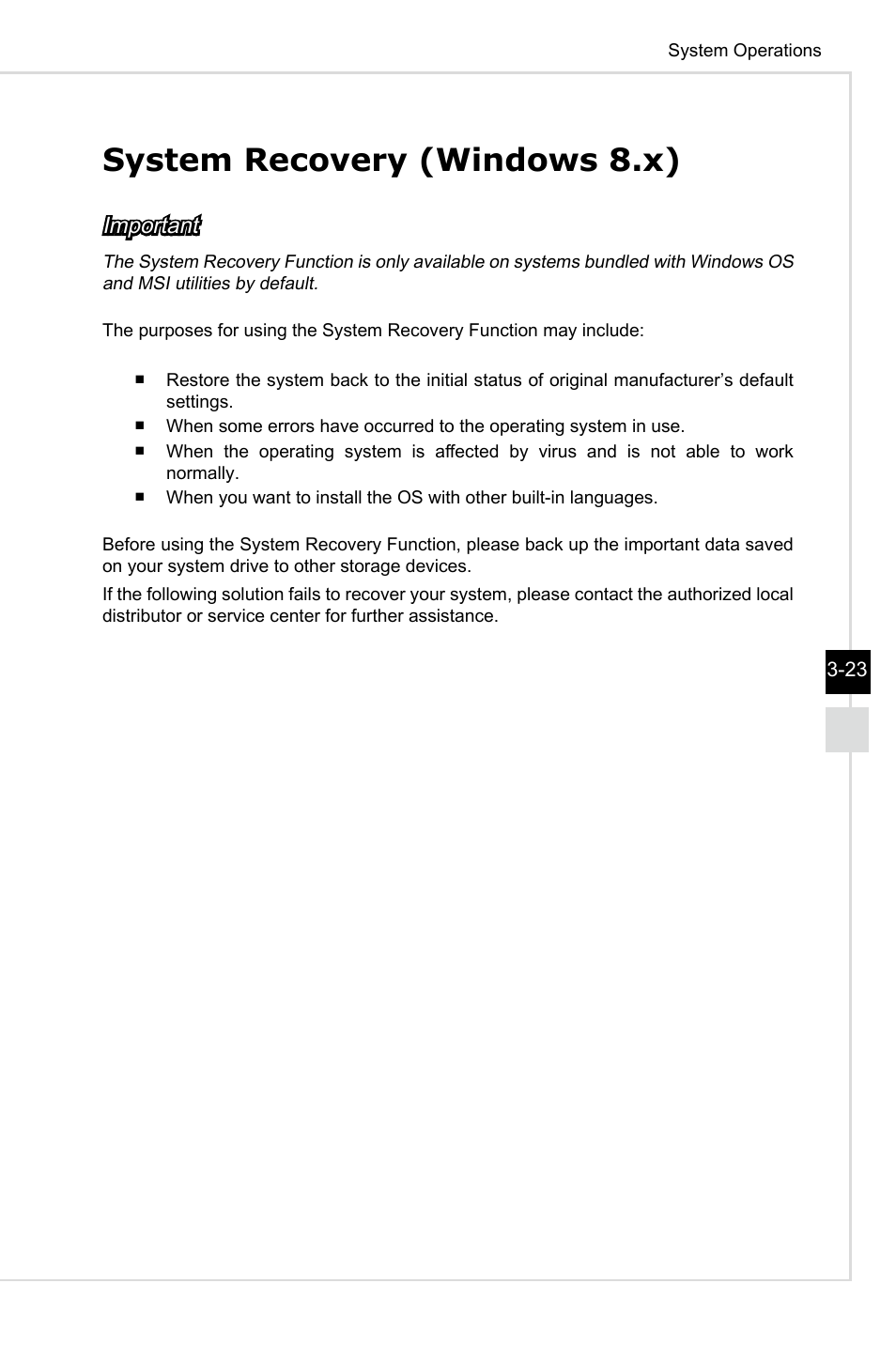 System recovery (windows 8.x), System recovery (windows | MSI AG220 User Manual | Page 45 / 53