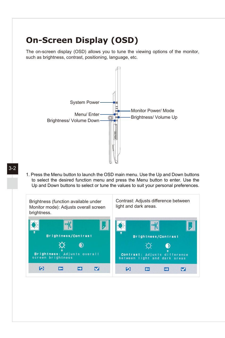 On-screen display (osd) | MSI AG240 User Manual | Page 24 / 53