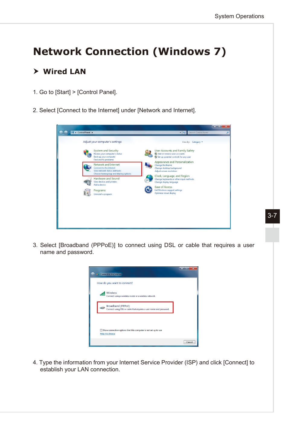 Network connection (windows 7) | MSI AG240 User Manual | Page 29 / 53