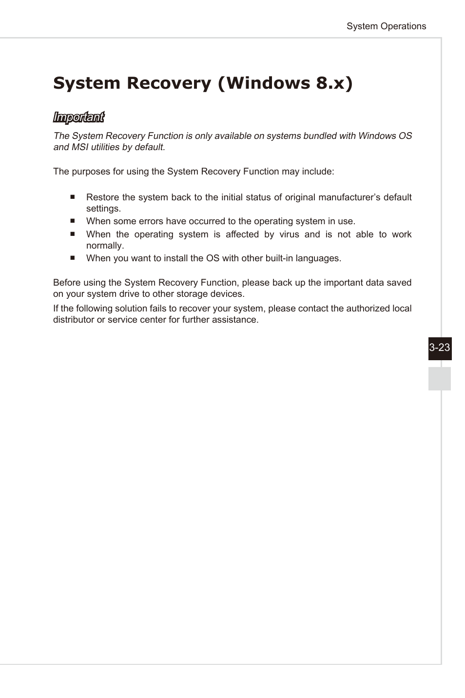 System recovery (windows 8.x), System recovery (windows | MSI AG240 User Manual | Page 45 / 53