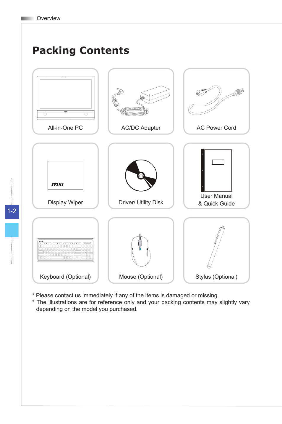 Packing contents | MSI AG270 User Manual | Page 10 / 59