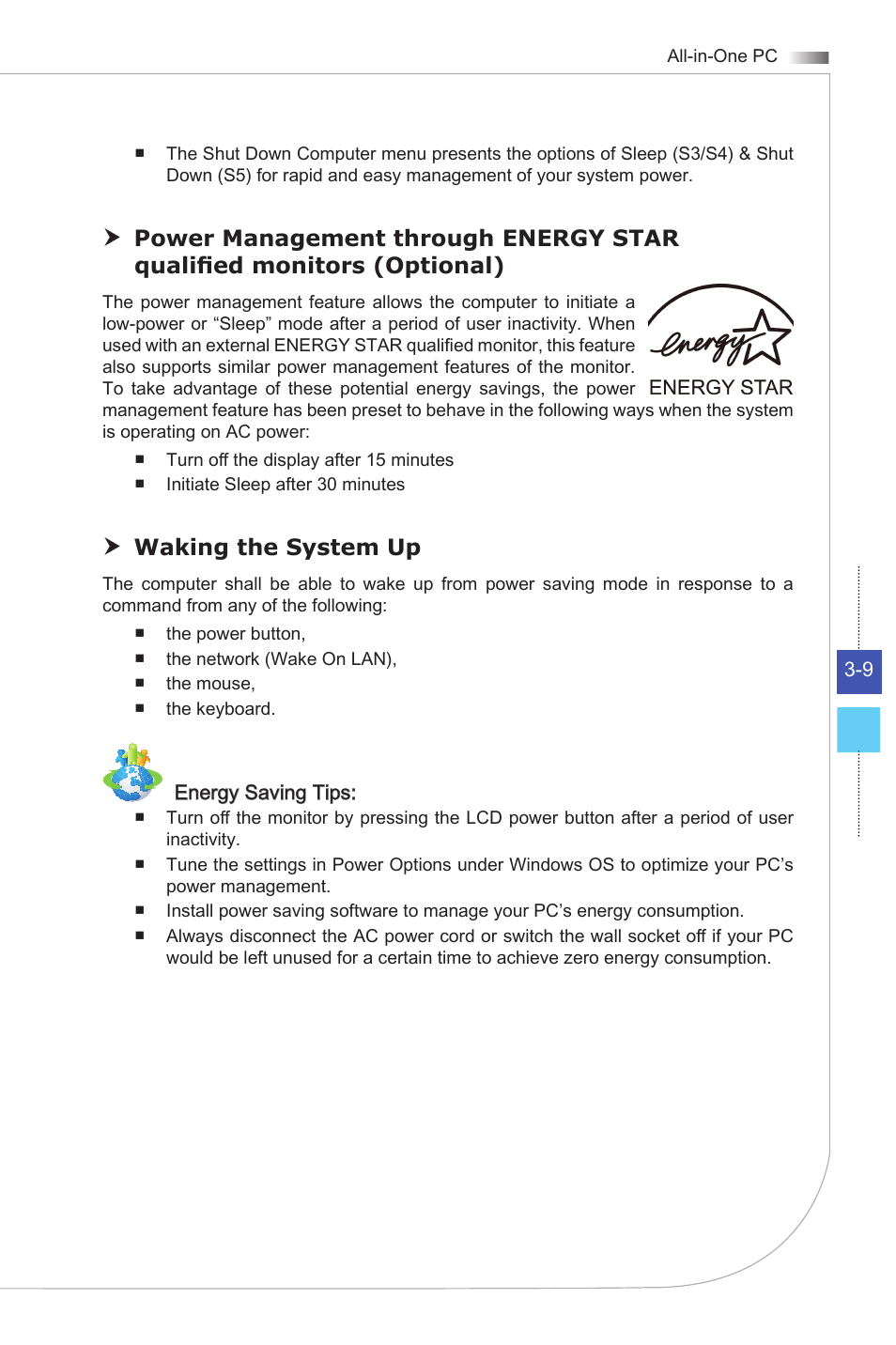 Waking the system up | MSI AG270 User Manual | Page 31 / 59