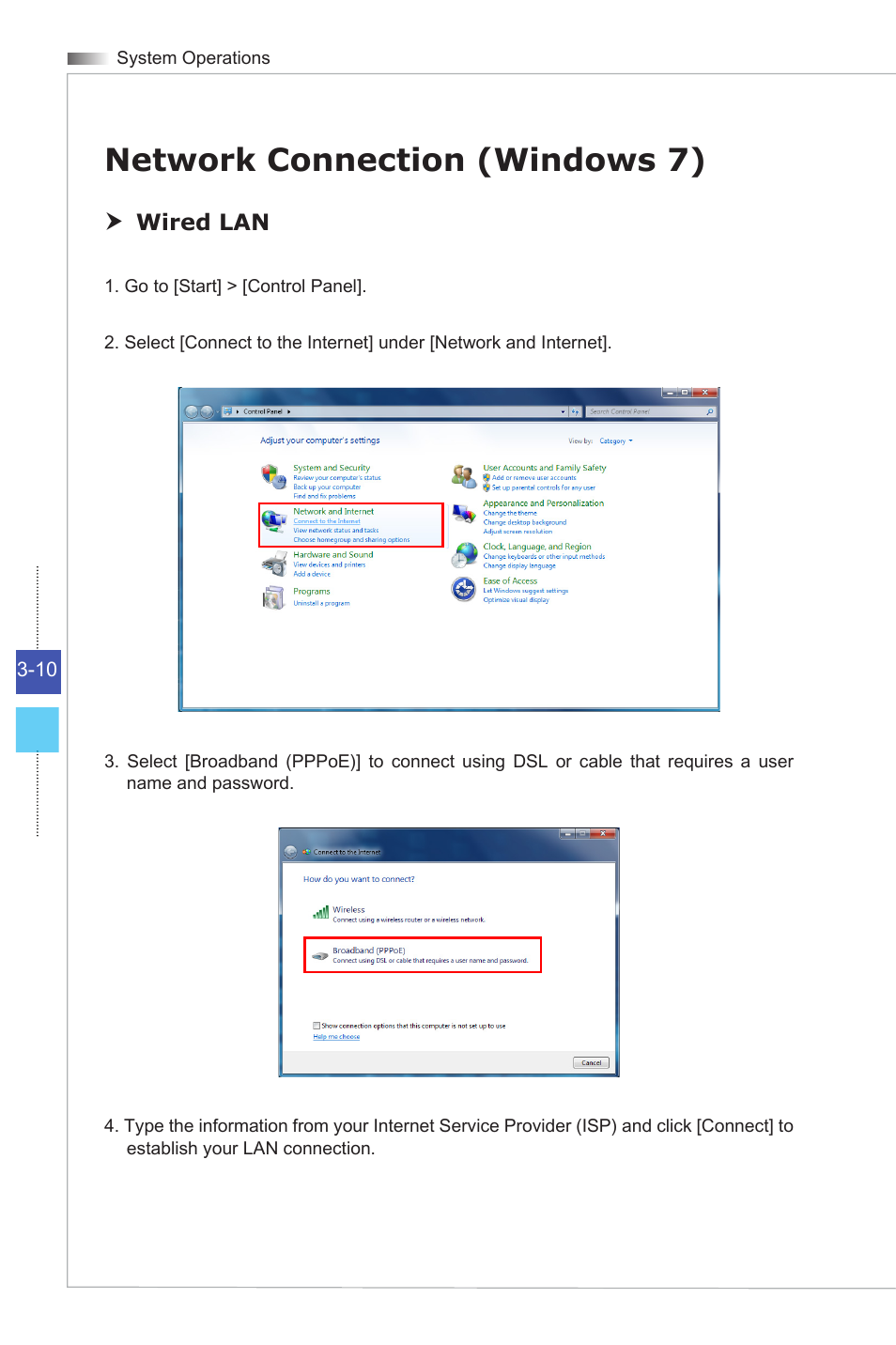 Network connection (windows 7) | MSI AG270 User Manual | Page 32 / 59