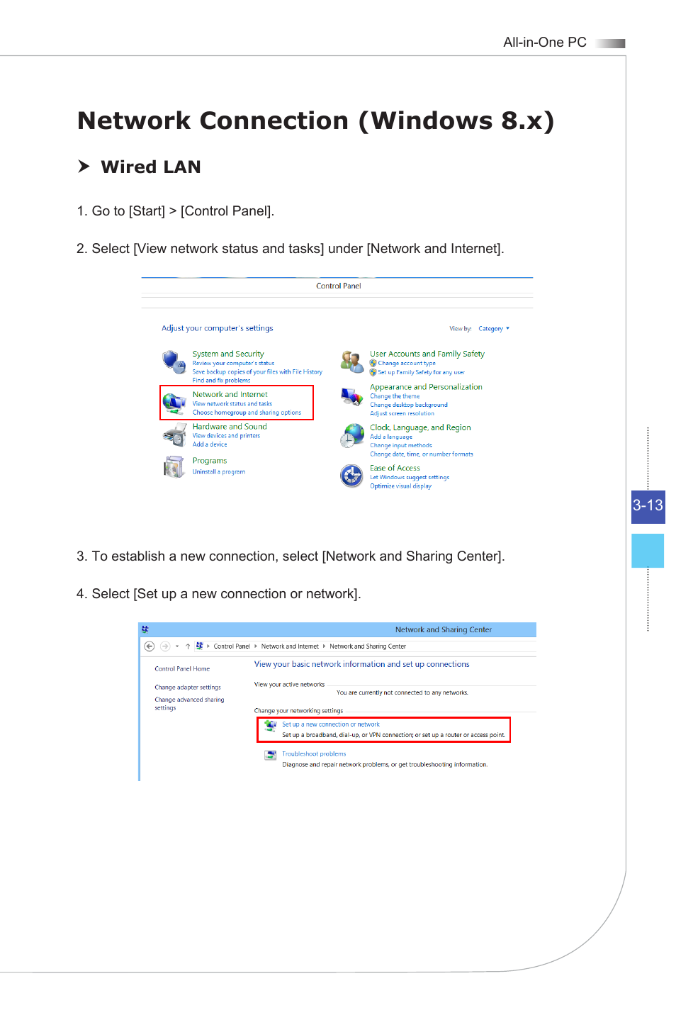 Network connection (windows 8.x) | MSI AG270 User Manual | Page 35 / 59