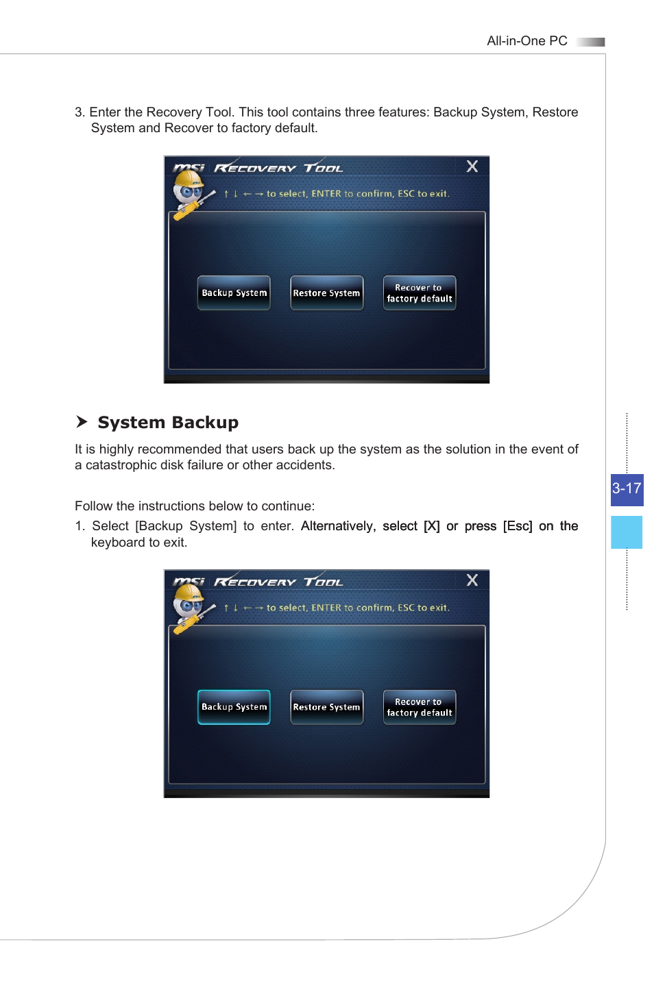 System backup | MSI AG270 User Manual | Page 39 / 59