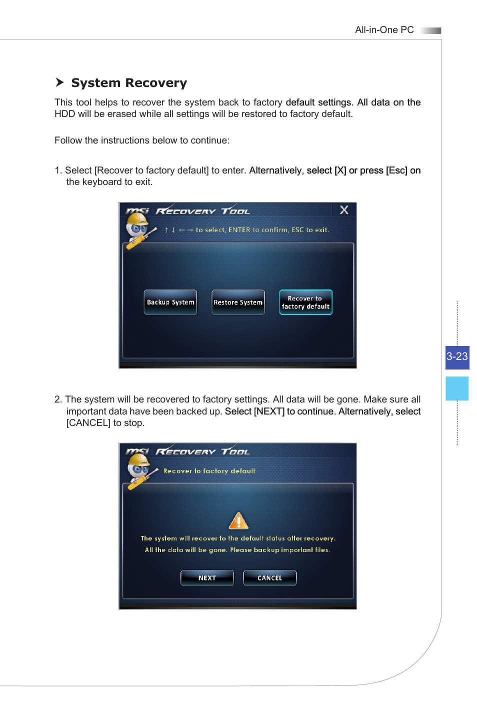 System recovery | MSI AG270 User Manual | Page 45 / 59