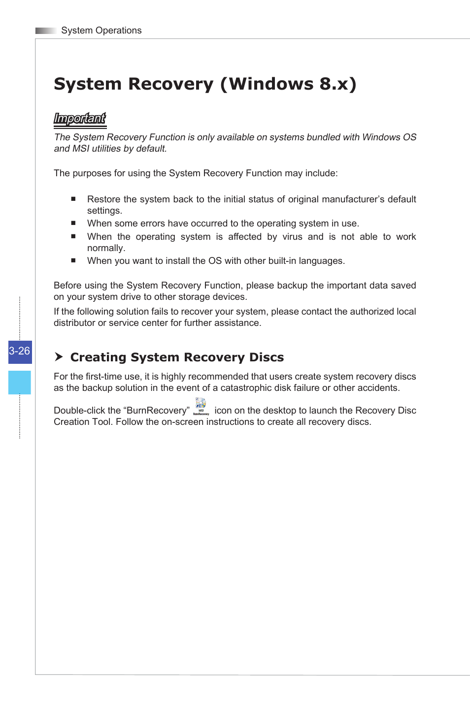 System recovery (windows 8.x), System recovery (windows | MSI AG270 User Manual | Page 48 / 59