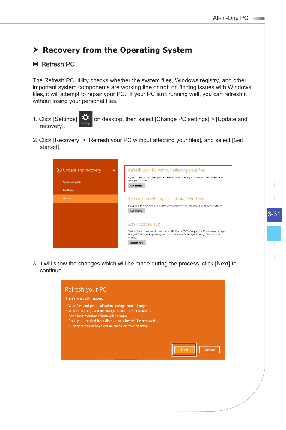 Recovery from the operating system | MSI AG270 User Manual | Page 53 / 59