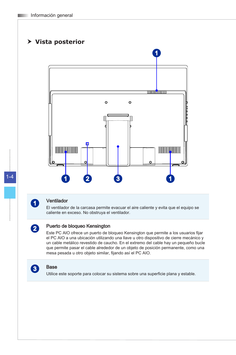 Vista posterior | MSI ADORA24G 0NC User Manual | Page 16 / 91