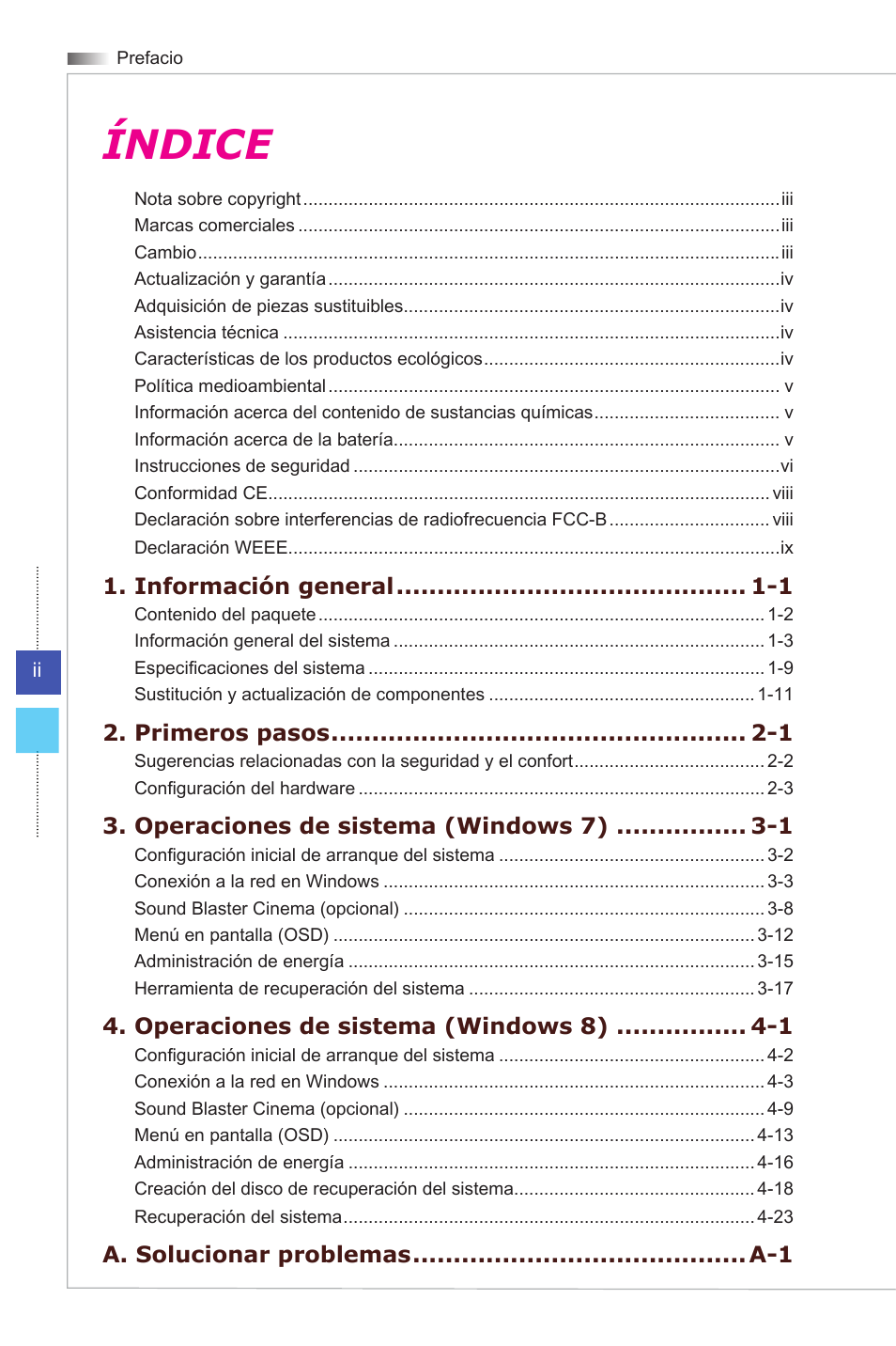 Índice | MSI ADORA24G 0NC User Manual | Page 2 / 91